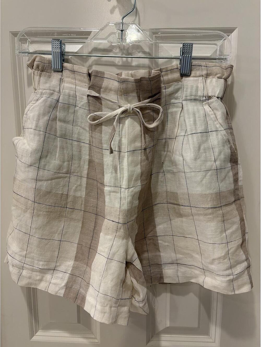 Mo:Vint New York Linen Windowpane Plaid Shorts, size small